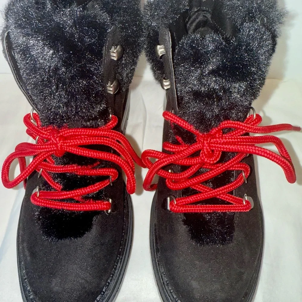 Sugar Black Red Women's Hike‎ Winter Fashion Boots Faux Fur Sz 6.5 Like New